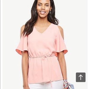 Ann Taylor Cold Shoulder Tie Waist Top